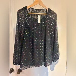 J.Crew (Retail) Sheer Rainbow Polka Dot Top NWT! XXL